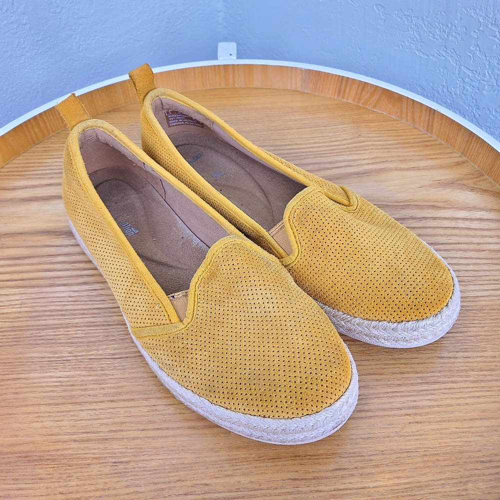 Clark's Azella Yellow Perforated Suede Espadrille Sneakers - Picture 3 of 10